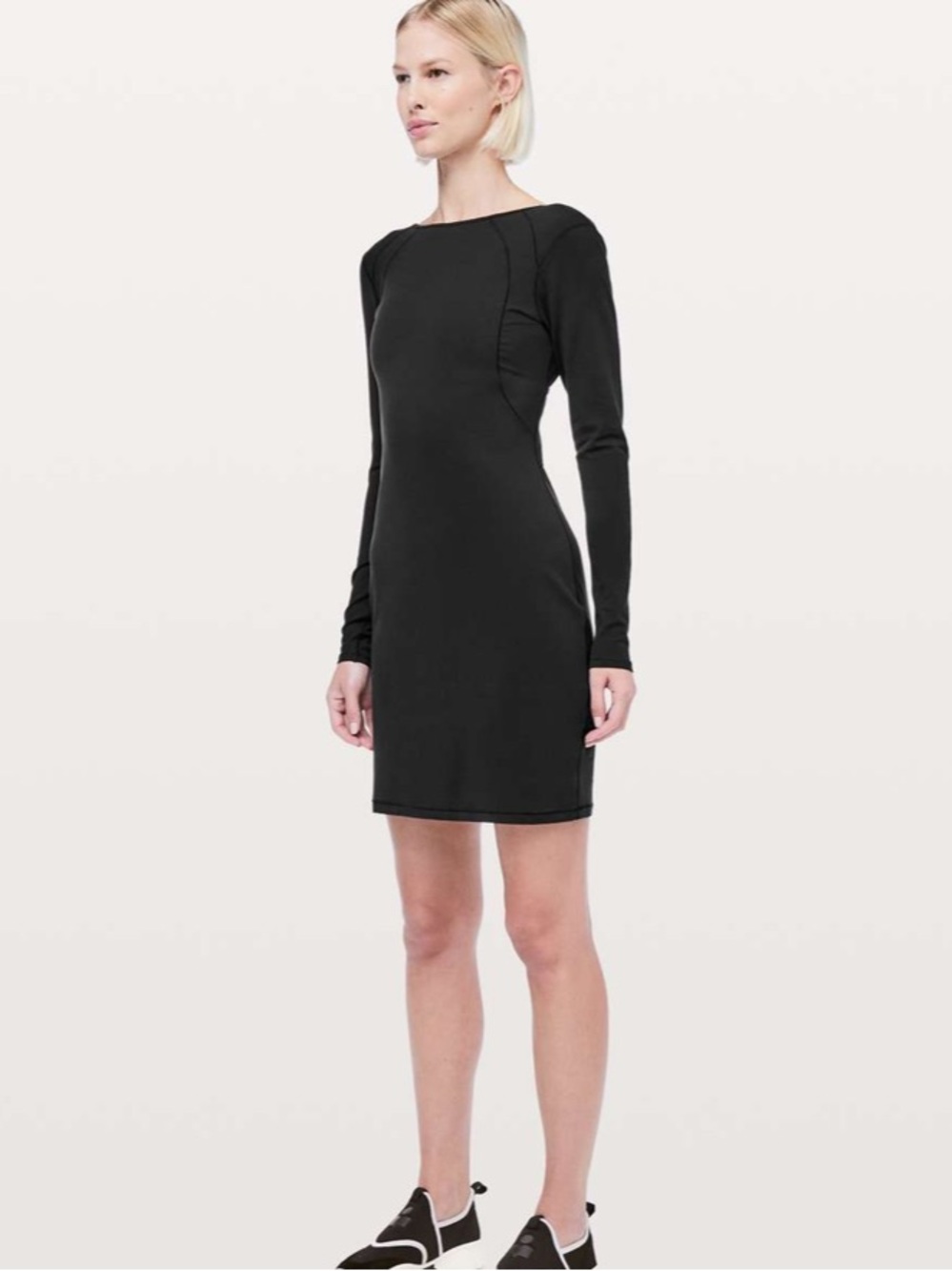 Lululemon Contour Dress Nulu Fabric Sz Small Black Long Sleeve Fitted Midi Dress